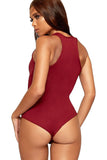 Wine Solid Round Neck Fitted Tank Bodysuits - Basics For Women 8-10 - Dropwear