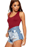 Solid Round Neck Fitted Tank Bodysuits - Basics For Women  - Dropwear