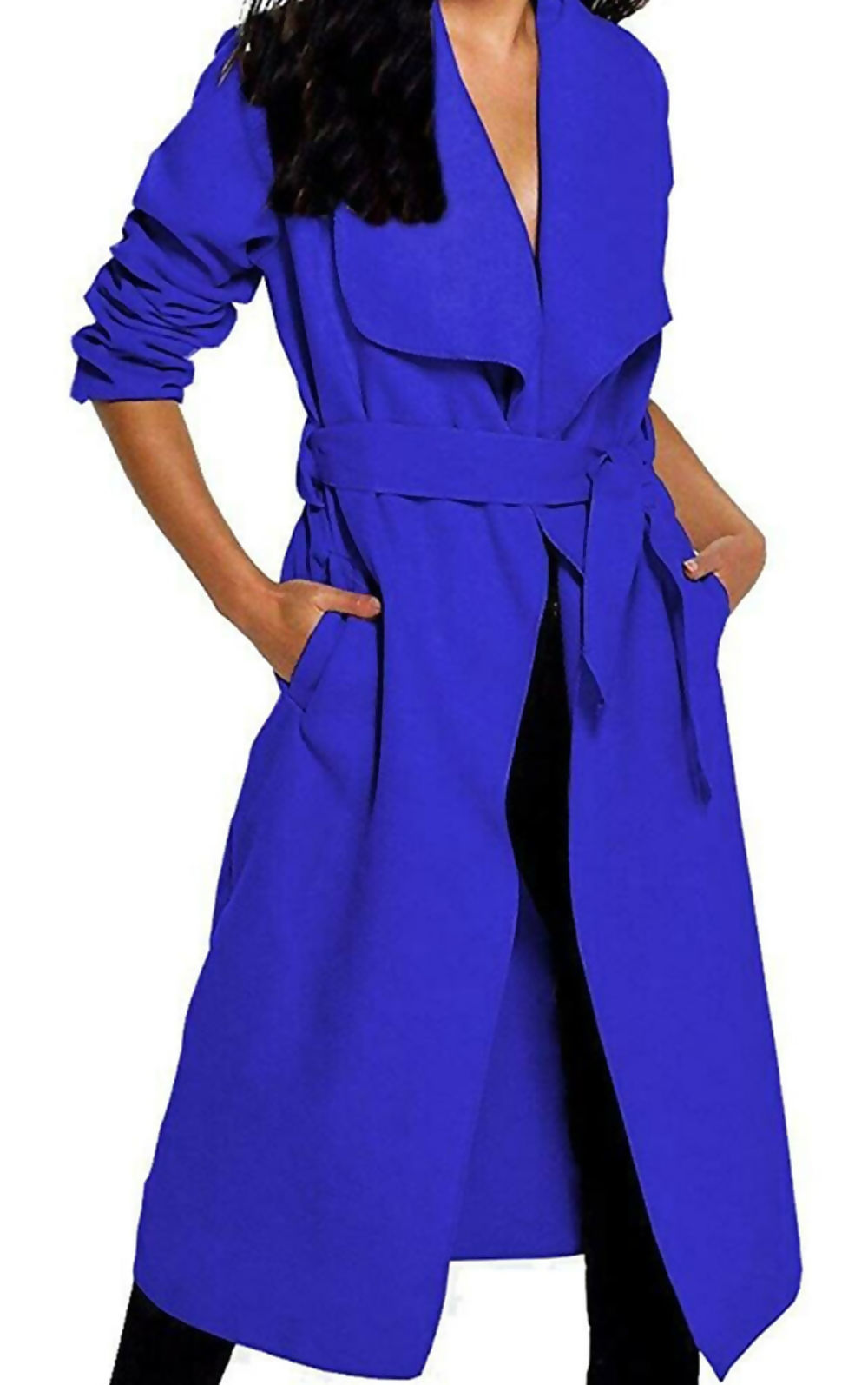 Red Plus Size Long Belt Pocket Open Coat For Women 16-22 - Dropwear