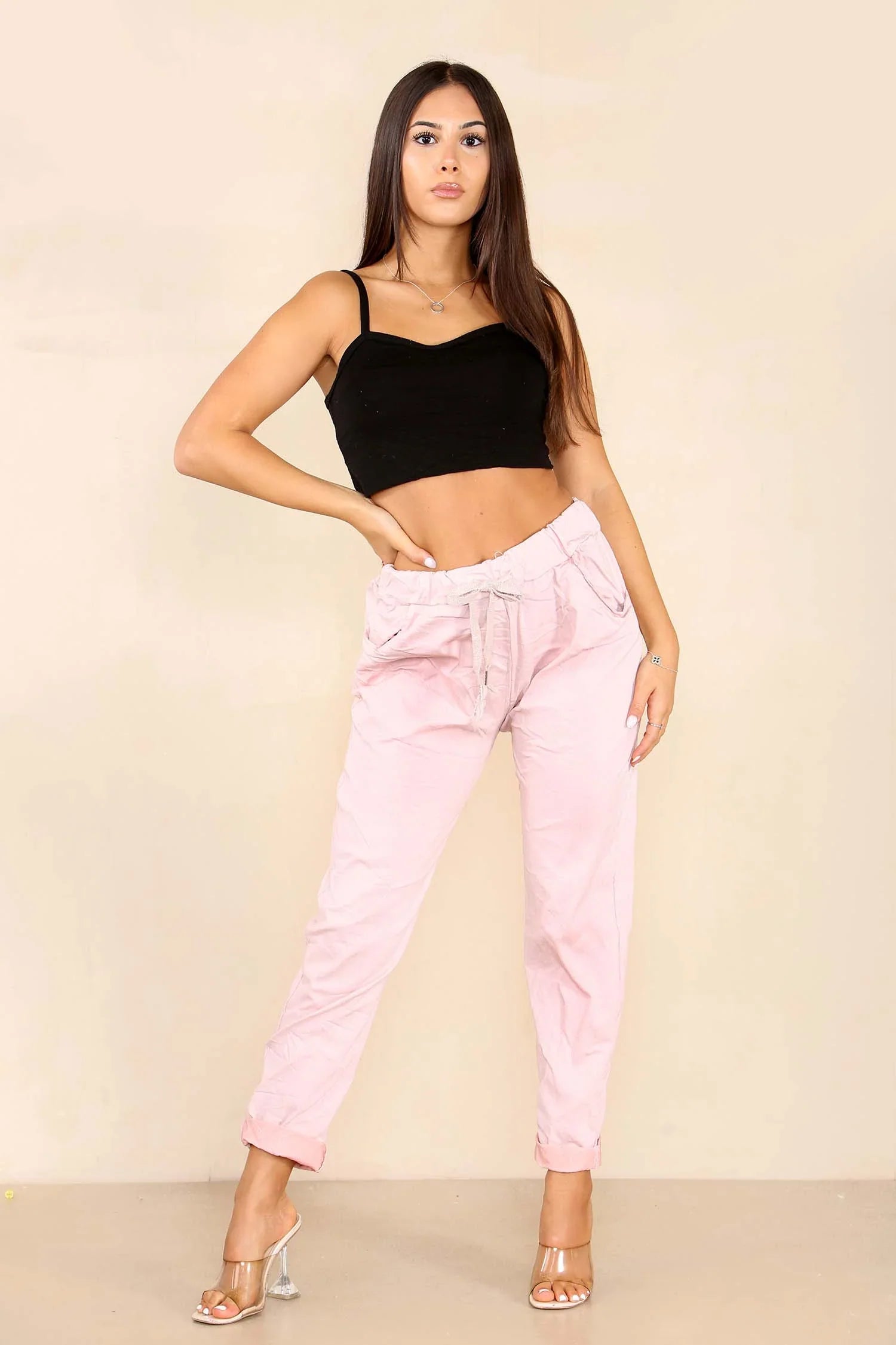 White Plus Size Italian Glitter Drawstring Waistband Magic Pants For Women 16 - Dropwear