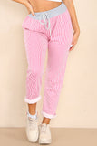 Green Italian Thin Stripes Print Drawstring Cotton Joggers For Women 8 - Dropwear