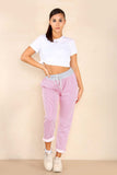 Black Plus Size Italian Thin Stripes Print Drawstring Cotton Joggers For Women 16 - Dropwear