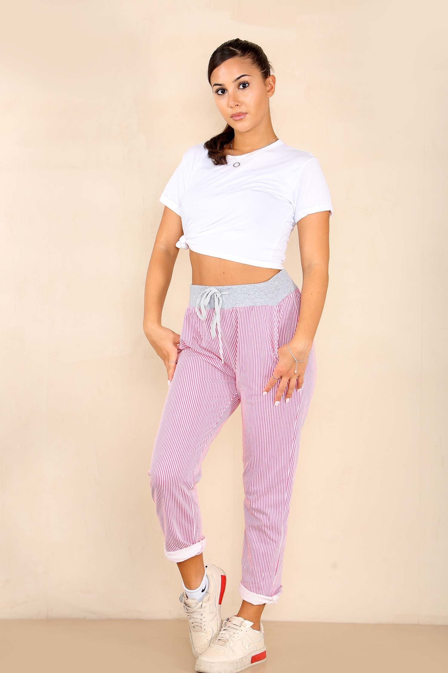 Black Plus Size Italian Thin Stripes Print Drawstring Cotton Joggers For Women 18 - Dropwear