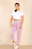 Black Plus Size Italian Thin Stripes Print Drawstring Cotton Joggers For Women 18 - Dropwear