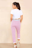 Navy Italian Thin Stripes Print Drawstring Cotton Joggers For Women 8 - Dropwear