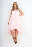 Cream Italian Lace Neckline Dipped Hem Dress For Women ONE SIZE (FITS UK 10-18) - Dropwear