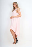 Denim Blue Italian Lace Neckline Dipped Hem Dress For Women ONE SIZE (FITS UK 10-18) - Dropwear
