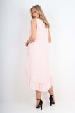 Grey Italian Lace Neckline Dipped Hem Dress For Women ONE SIZE (FITS UK 10-18) - Dropwear