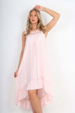 Mint Green Italian Lace Neckline Dipped Hem Dress For Women ONE SIZE (FITS UK 10-18) - Dropwear