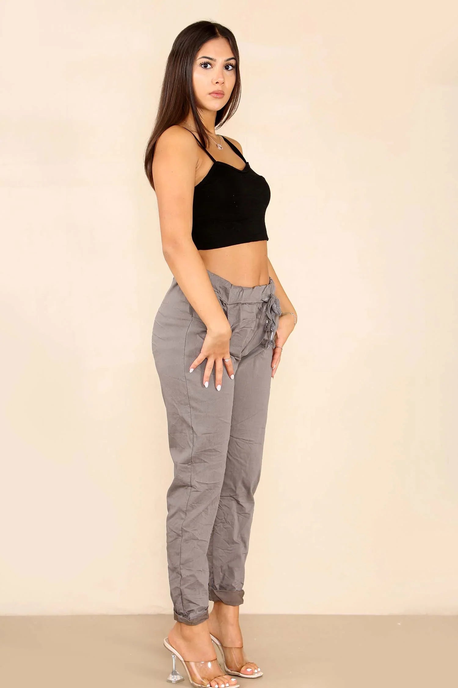 Baby Pink Italian Glitter Drawstring Waistband Magic Pants For Women 12 - Dropwear