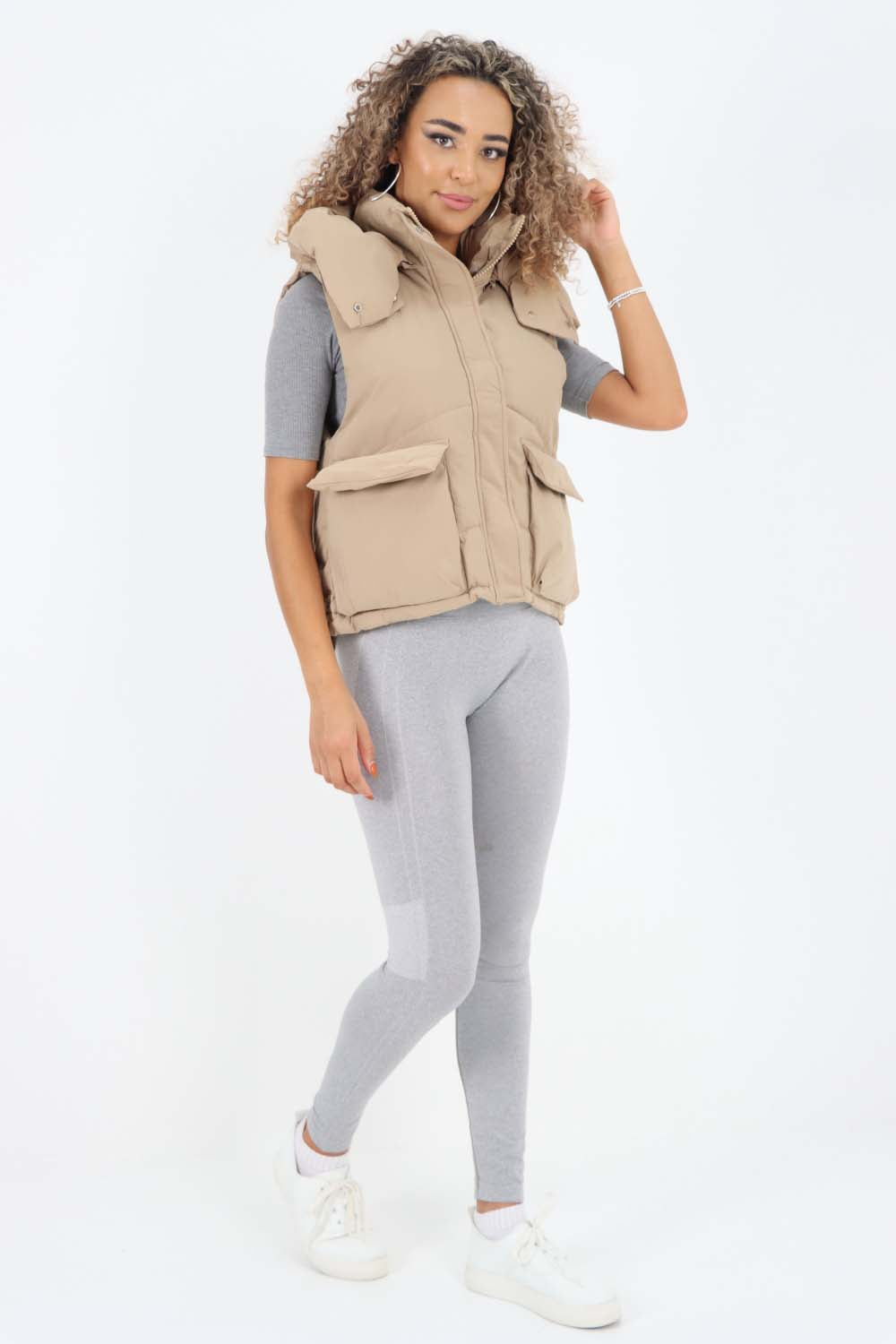 Italian Padded Pockets Hooded Gilet For Women  - Dropwear