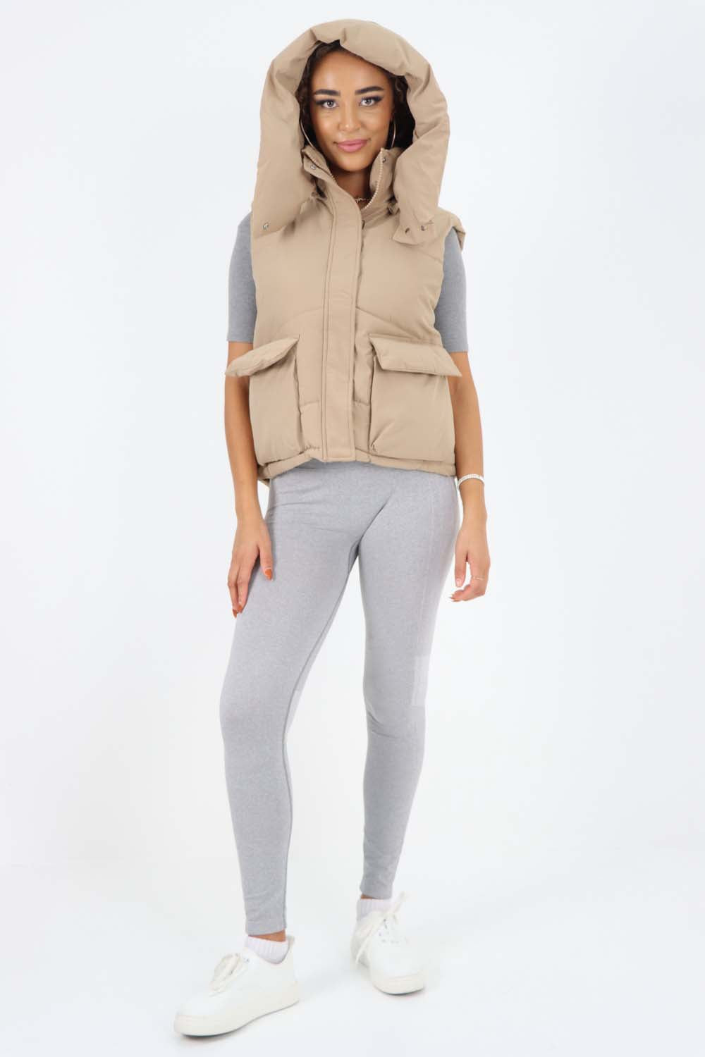 Italian Padded Pockets Hooded Gilet For Women  - Dropwear