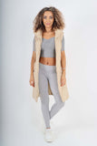 Beige Italian Padded Pockets Hooded Zip up Long Gilet For Women ONE SIZE(FITS UK 10-18) - Dropwear