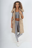 Black Italian Padded Pockets Hooded Long Gilet For Women ONE SIZE(FITS UK 10-18) - Dropwear