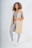 Brown Italian Padded Pockets Hooded Zip up Long Gilet For Women ONE SIZE(FITS UK 10-18) - Dropwear