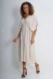 Fuchsia Italian Drawestring Front Flared Linen Dress For Women ONE SIZE (FITS UK 12-22) - Dropwear