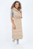 Black Italian Belted Hooded Long Gilet For Women ONE SIZE(FITS UK 10-18) - Dropwear