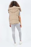 Khaki Italian Padded Pockets Hooded Gilet For Women ONE SIZE(FITS UK 8-16) - Dropwear