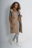 Dark Grey Italian Padded Pockets Hooded Long Gilet For Women ONE SIZE(FITS UK 10-18) - Dropwear