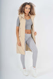 Khaki Italian Padded Pockets Hooded Zip up Long Gilet For Women ONE SIZE(FITS UK 10-18) - Dropwear
