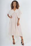 Black Italian Drawestring Front Flared Linen Dress For Women ONE SIZE (FITS UK 12-22) - Dropwear