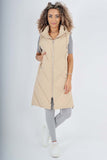 Stone Italian Padded Pockets Hooded Zip up Long Gilet For Women ONE SIZE(FITS UK 10-18) - Dropwear