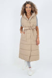 Cream Italian Belted Hooded Long Gilet For Women ONE SIZE(FITS UK 10-18) - Dropwear