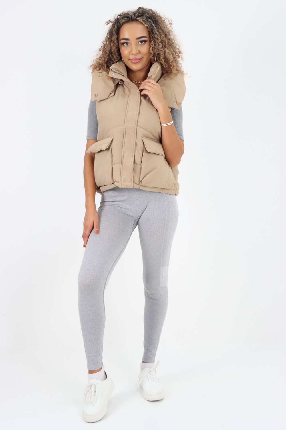 Italian Padded Pockets Hooded Gilet For Women  - Dropwear