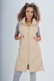 Italian Padded Pockets Hooded Zip up Long Gilet For Women  - Dropwear