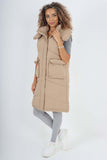Italian Padded Pockets Hooded Long Gilet For Women  - Dropwear