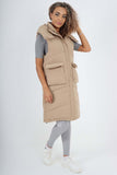 Italian Padded Pockets Hooded Long Gilet For Women  - Dropwear