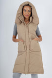 Italian Padded Pockets Hooded Long Gilet For Women  - Dropwear