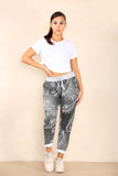 Black Italian Paisley Print Drawstring Cotton Joggers For Women 10 - Dropwear