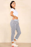 Orange Plus Size Italian Thin Stripes Print Drawstring Cotton Joggers For Women 16 - Dropwear
