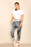 Black Italian Paisley Print Drawstring Cotton Joggers For Women 14 - Dropwear