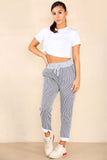 Orange Plus Size Italian Thin Stripes Print Drawstring Cotton Joggers For Women 18 - Dropwear