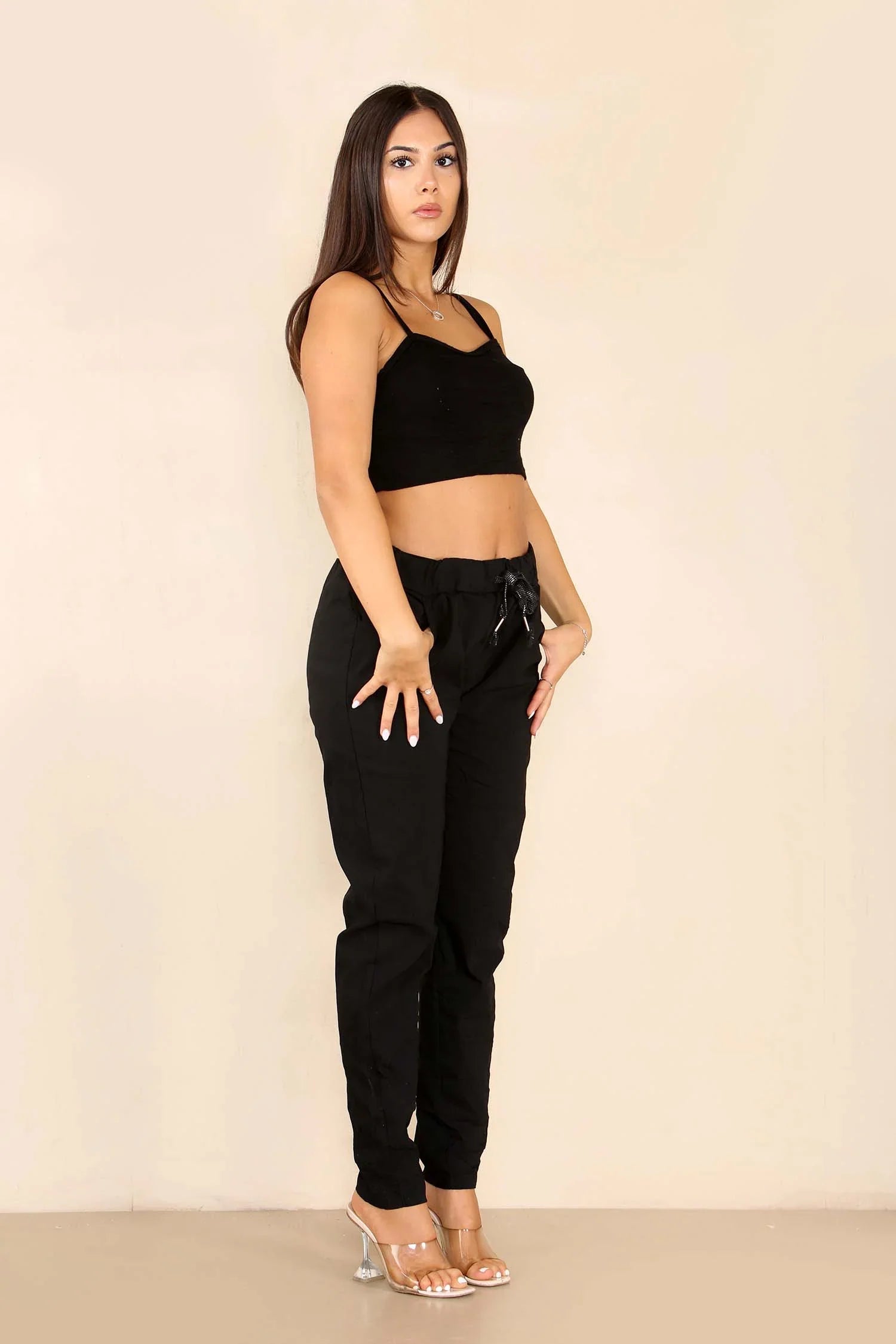 Sea Green Plus Size Italian Glitter Drawstring Waistband Magic Pants For Women 22 - Dropwear
