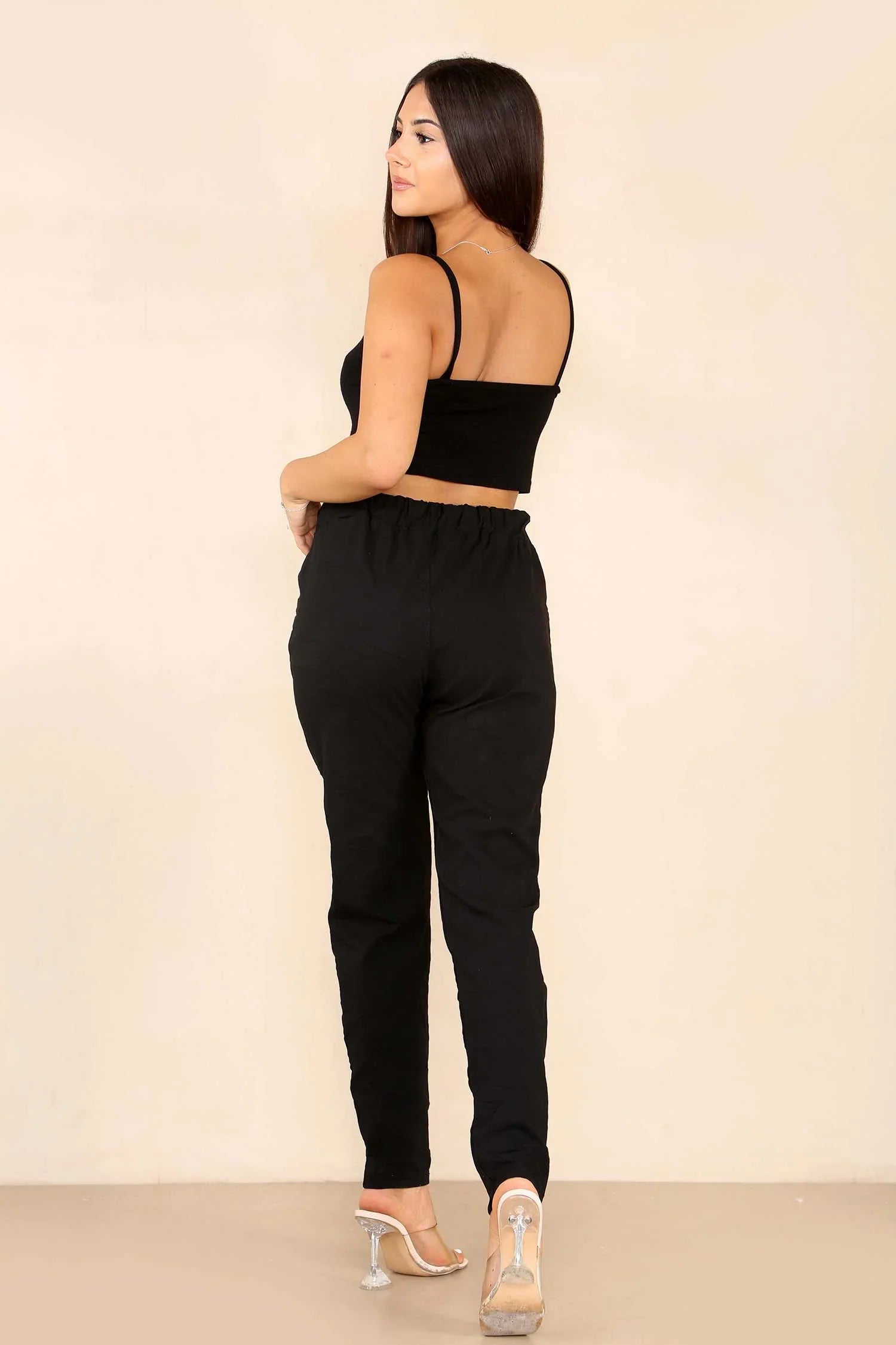 Beige Italian Glitter Drawstring Waistband Magic Pants For Women 14 - Dropwear