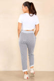 Pink Plus Size Italian Thin Stripes Print Drawstring Cotton Joggers For Women 16 - Dropwear