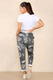 Dark Denim Italian Paisley Print Drawstring Cotton Joggers For Women 8 - Dropwear
