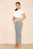 Black Italian Thin Stripes Print Drawstring Cotton Joggers For Women 12 - Dropwear