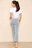 Black Plus Size Italian Thin Stripes Print Drawstring Cotton Joggers For Women 22 - Dropwear