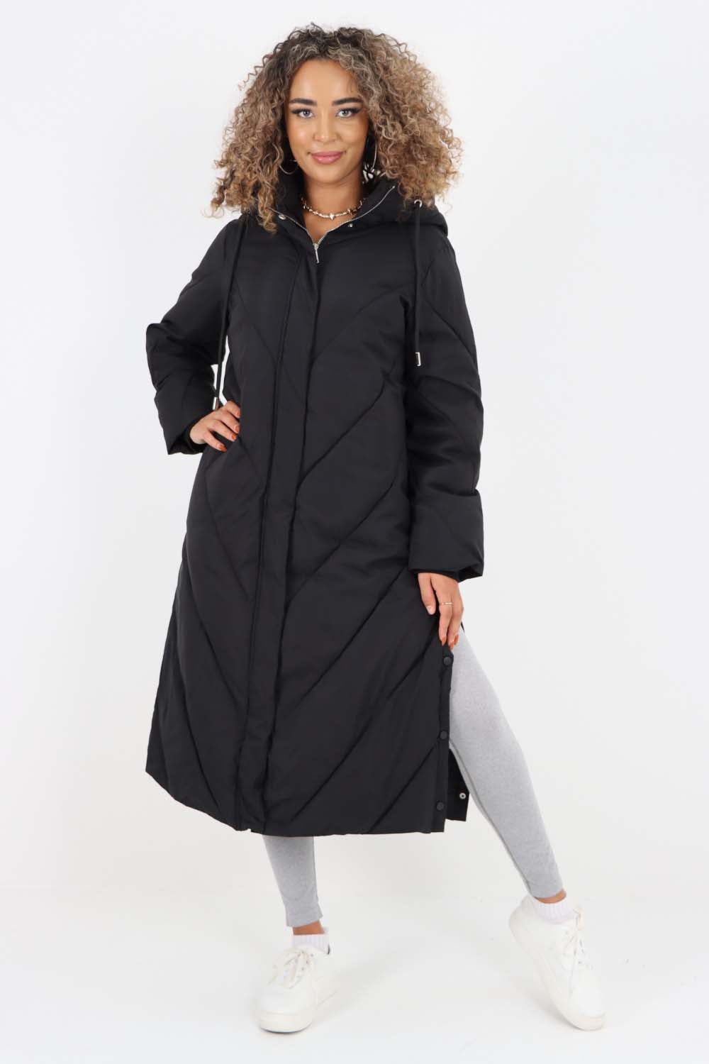Italian Quilted Hooded Long Jacket Coat For Women  - Dropwear