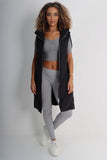 Black Italian Padded Pockets Hooded Zip up Long Gilet For Women ONE SIZE(FITS UK 10-18) - Dropwear