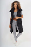 Beige Italian Padded Pockets Hooded Long Gilet For Women ONE SIZE(FITS UK 10-18) - Dropwear