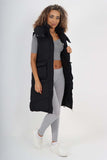 Italian Padded Pockets Hooded Long Gilet For Women  - Dropwear
