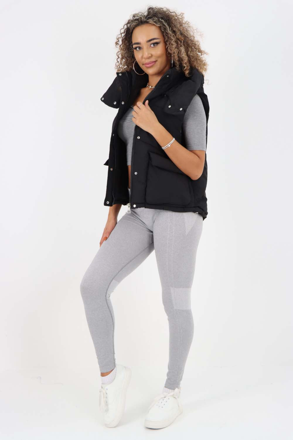 Italian Padded Pockets Hooded Gilet For Women  - Dropwear