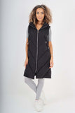 Italian Padded Pockets Hooded Zip up Long Gilet For Women  - Dropwear