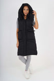 Italian Padded Pockets Hooded Long Gilet For Women  - Dropwear