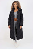 Black Italian Quilted Hooded Long Jacket Coat For Women ONE SIZE  (8-18) - Dropwear